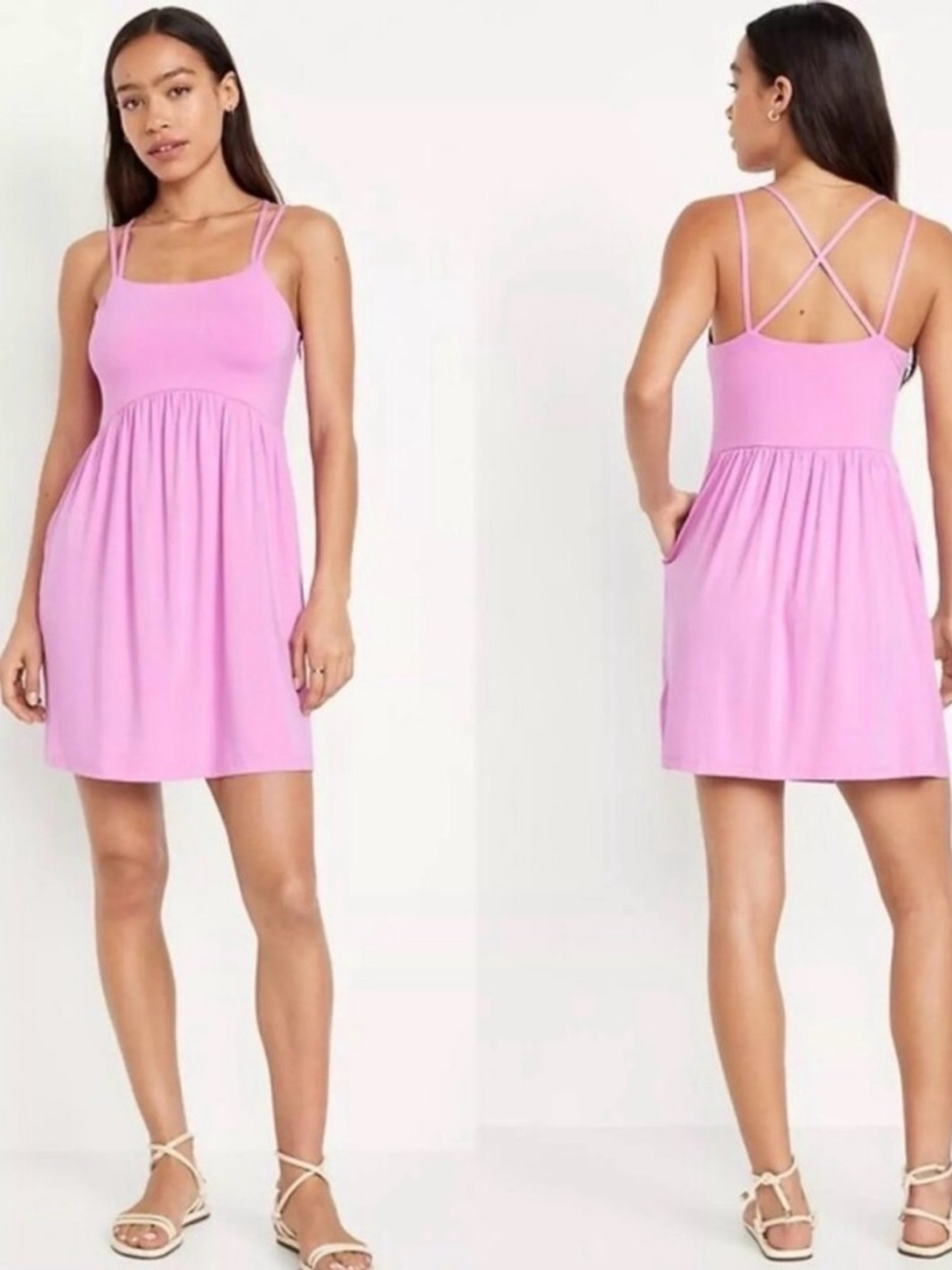 Old Navy Fit & Flare Strappy Mini Dress  Pink - sz 2X - NWT - Picture 2 of 7